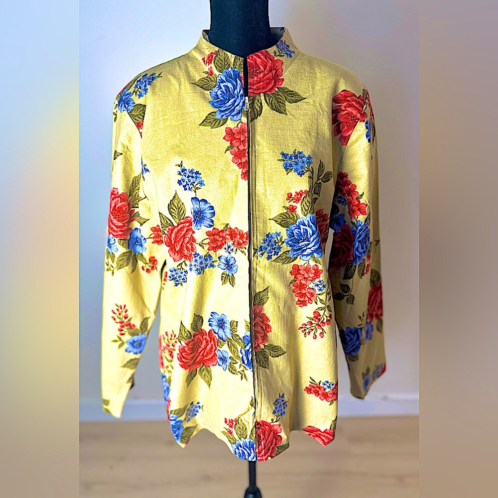 PROPHECY Vintage Linen Blend Artsy Floral Print Jacket Women’s Size Large
